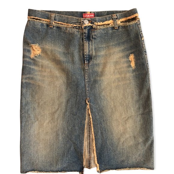 Liu Jo Jeans - Distressed Denim Skirt with Cut Outs Size 28 Y2K early 00s - Picture 10 of 10